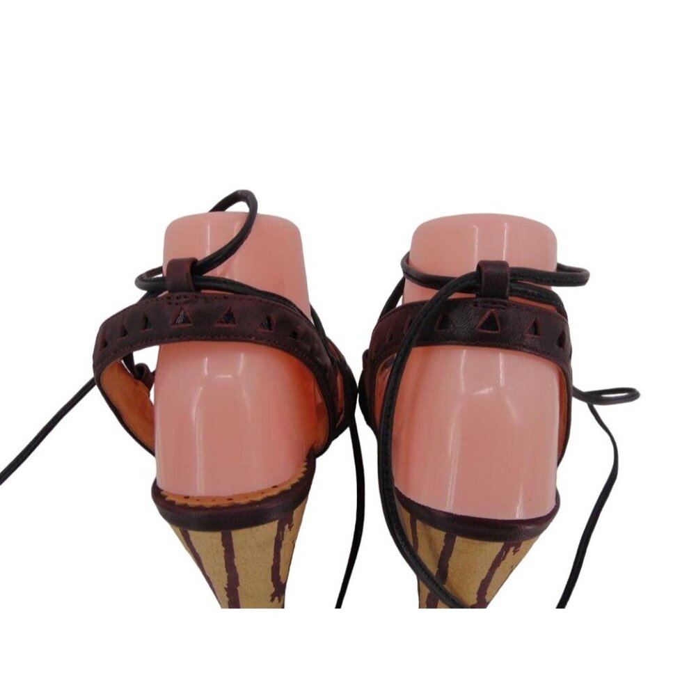 Anthropologie Faryl Robin Caley Lace Up Ankle Tie Heels 9.5 Chunky Heel Laser - Picture 11 of 13